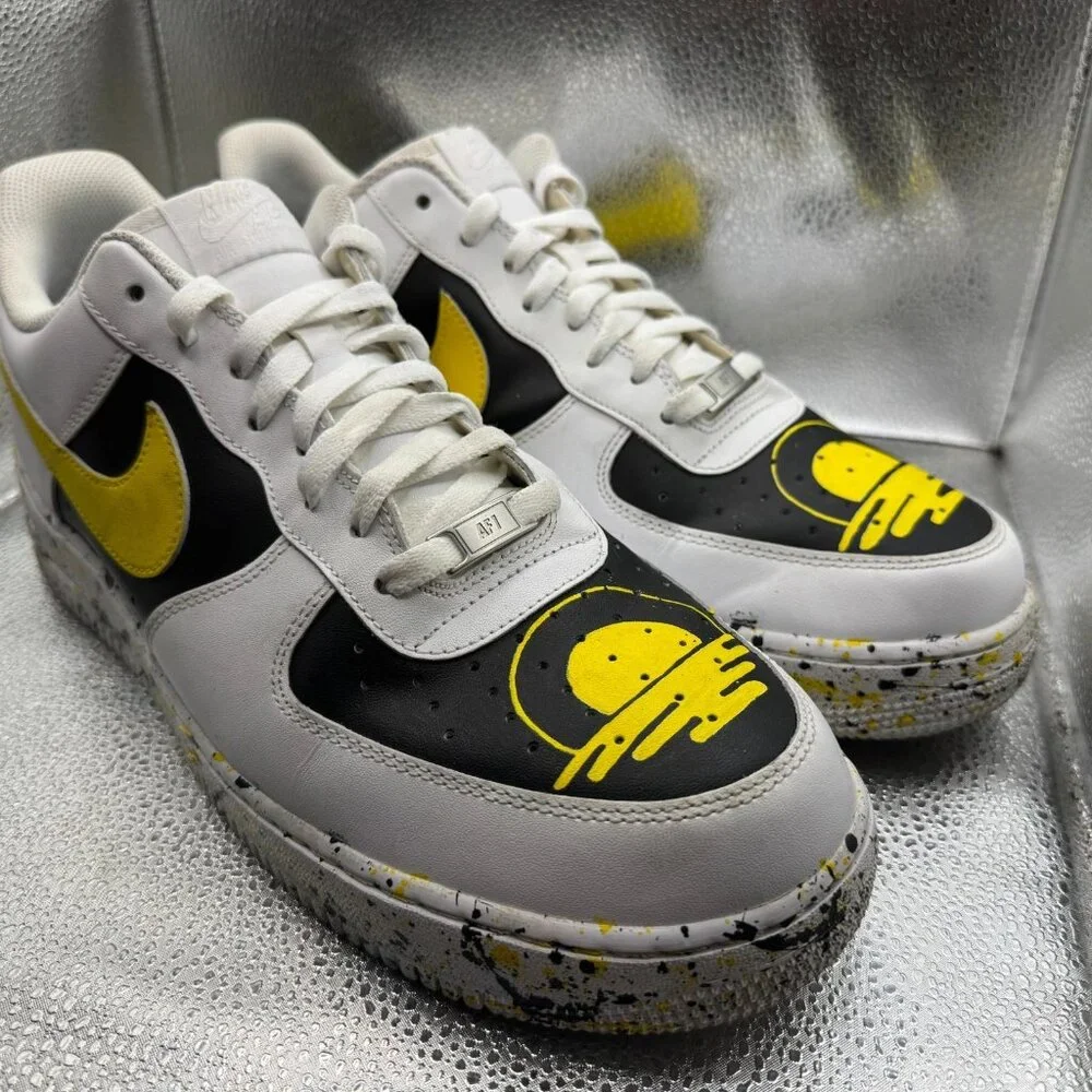 Size 14 Nike Air Force 1 White Black Mens Low Top Athletic Sneakers 315122-111‎